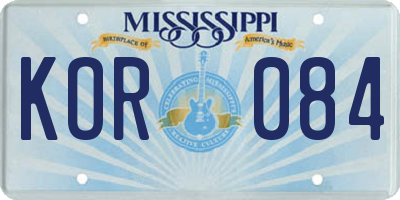 MS license plate KOR084
