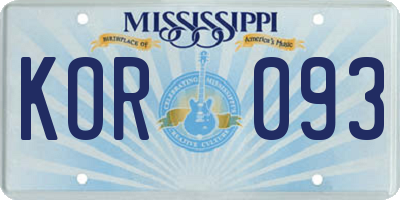 MS license plate KOR093