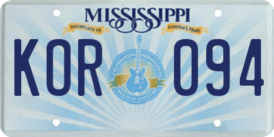 MS license plate KOR094