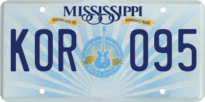 MS license plate KOR095