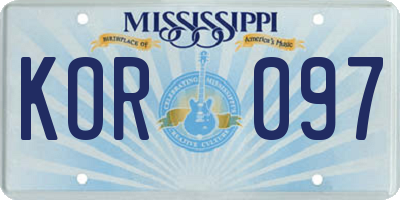 MS license plate KOR097