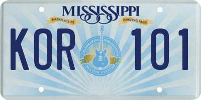 MS license plate KOR101