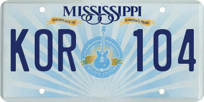 MS license plate KOR104