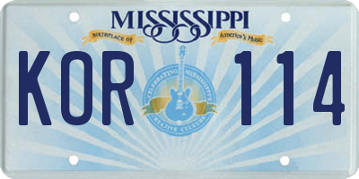 MS license plate KOR114