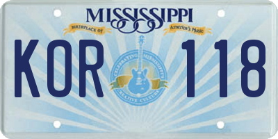MS license plate KOR118