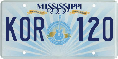 MS license plate KOR120