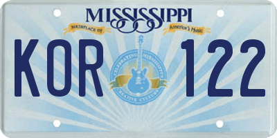 MS license plate KOR122