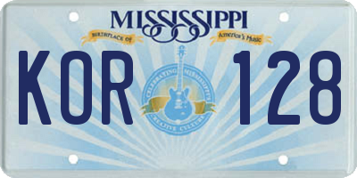 MS license plate KOR128