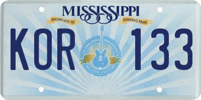 MS license plate KOR133
