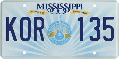 MS license plate KOR135