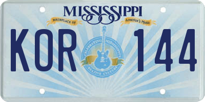 MS license plate KOR144