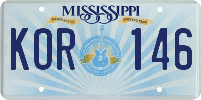 MS license plate KOR146