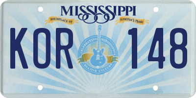 MS license plate KOR148