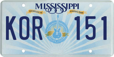 MS license plate KOR151