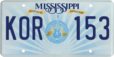 MS license plate KOR153