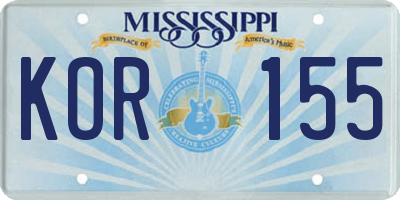 MS license plate KOR155