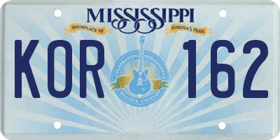 MS license plate KOR162