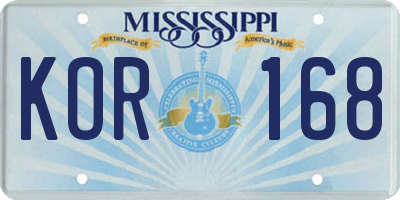 MS license plate KOR168