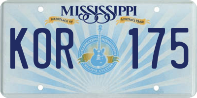 MS license plate KOR175