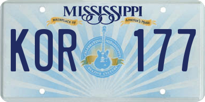 MS license plate KOR177