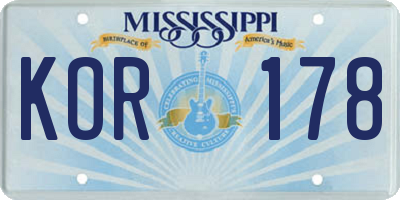 MS license plate KOR178