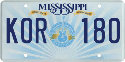 MS license plate KOR180