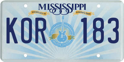 MS license plate KOR183