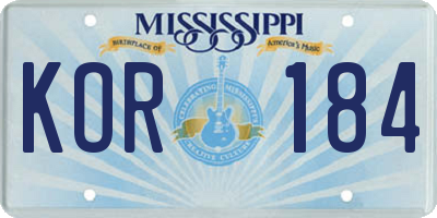MS license plate KOR184