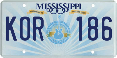 MS license plate KOR186
