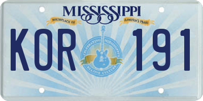 MS license plate KOR191