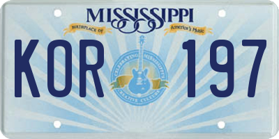 MS license plate KOR197