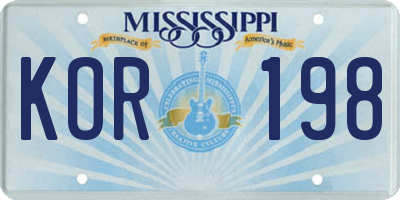 MS license plate KOR198