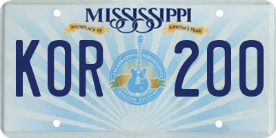 MS license plate KOR200