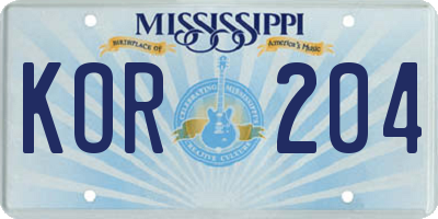 MS license plate KOR204