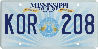 MS license plate KOR208