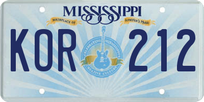 MS license plate KOR212