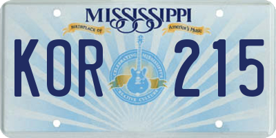 MS license plate KOR215