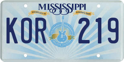 MS license plate KOR219