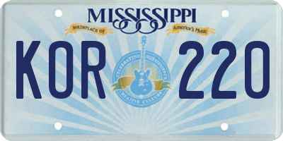 MS license plate KOR220