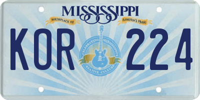 MS license plate KOR224