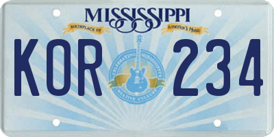 MS license plate KOR234