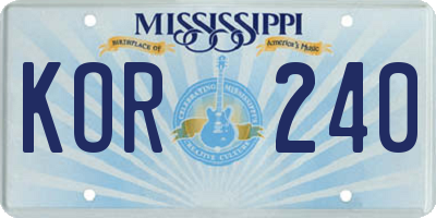 MS license plate KOR240