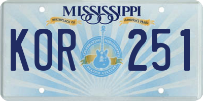 MS license plate KOR251