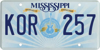 MS license plate KOR257