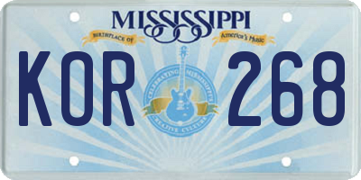 MS license plate KOR268
