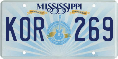 MS license plate KOR269