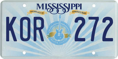 MS license plate KOR272