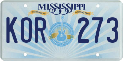MS license plate KOR273