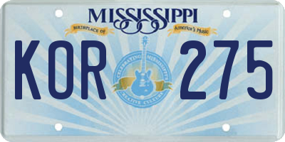 MS license plate KOR275