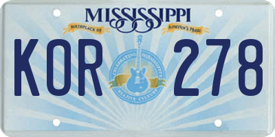 MS license plate KOR278